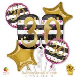 30th Milestone Happy Birthday Pink & Gold Mylar Balloon Bouquet Inflated high-quality cheap balloons nyc delivery