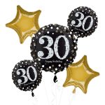 30th Sparkling Happy Birthday Mylar Stars Balloon Bouquet Inflated