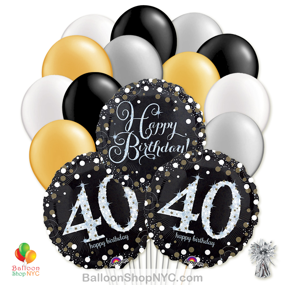 blad fluiten Geweldige eik 40 Sparkling Happy Birthday Mylar Latex Pearl Balloon Bouquet