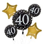 40th Sparkling Happy Birthday Mylar Stars Balloon Bouquet Inflated