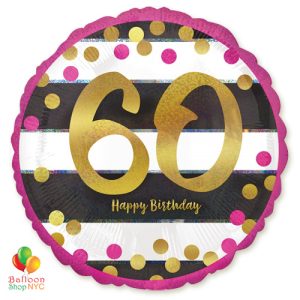 60th Milestone Happy Birthday Pink Gold Mylar Balloon 18 Inch Helium Inflated high-quality cheap balloons nyc delivery