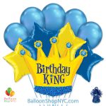 Birthday King Crown Gold Blue Mylar Latex Balloon Bouquet Helium Inflated high-quality cheap balloons nyc delivery