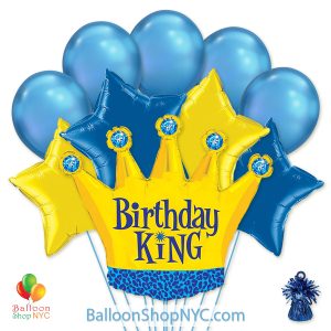 Birthday King Crown Gold Blue Mylar Latex Balloon Bouquet Helium Inflated high-quality cheap balloons nyc delivery