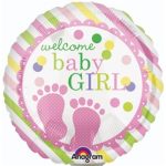 Welcome Baby Girl Mylar Party Balloon 18 Inch Inflated