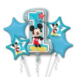 Mickey Mouse 1st Birthday Mylar Balloon Bouquet Inflated with Helium and attached to Weight