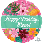 Flower Happy Birthday Mom Mylar Balloon 18 inch Inflated