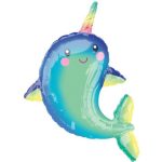 Rainbow Narwhal Foil Party Balloon 39 Inch Inflated