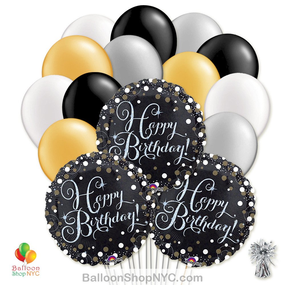 Sparkling Happy Birthday Mylar Latex Pearl Balloon Bouquet Delivery NYC