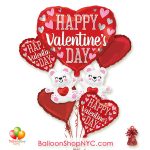 Happy Valentines Day Floating Bears Balloon Bouquet Inflated with Weight Delivery in New York from Balloon Shop NYC