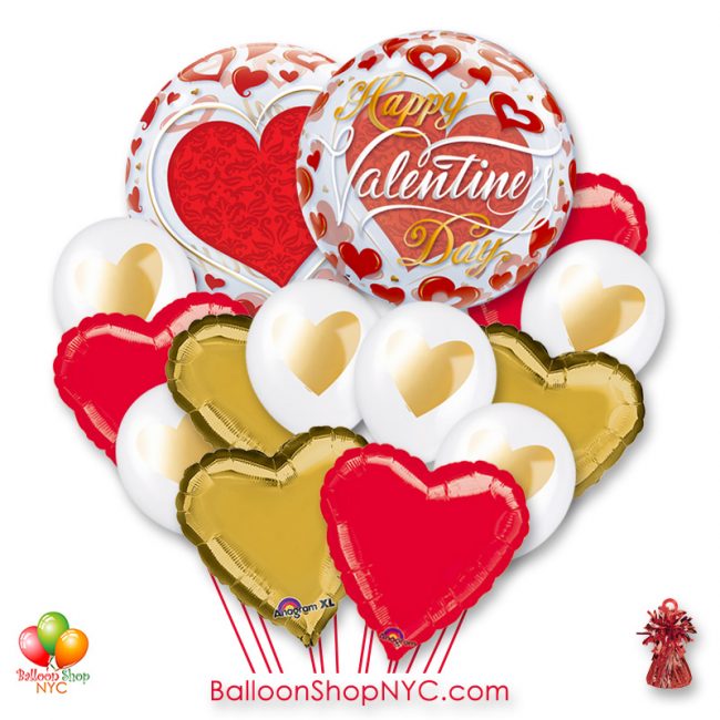 Happy Valentines Day Red Hearts Bubble Balloon Bouquet NY Delivery