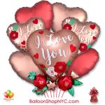 I Love You Copper Roses Valentines Day Balloon Bouquet with Weight Delivery in New York from Balloon Shop NYC