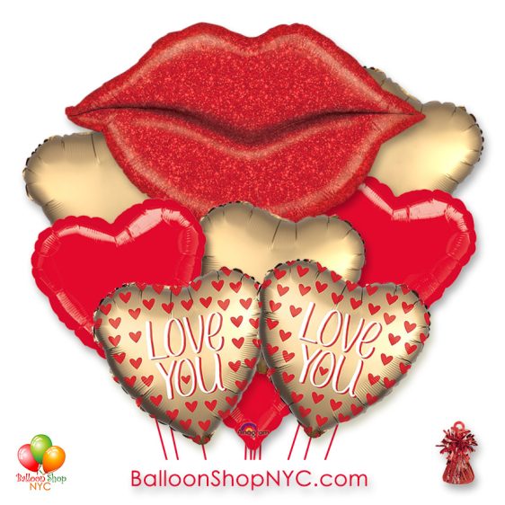 Large Red Glitter Lips Valentines Day Balloon Bouquet Balloon Shop NYC