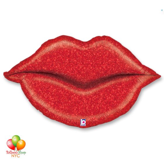Large Red Glitter Lips Valentines Day Balloon Mylar 39 Inch Inflated delivery in New York from Balloon Shop NYC