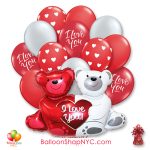 Love Bears Valentines Day Balloon Bouquet Inflated with Weight Delivery from Balloon Shop NYC