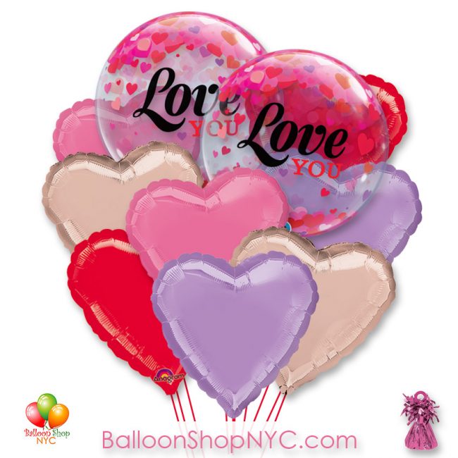 Love You Hearts Valentines Bubble Balloon Bouquet | Balloon Shop NYC