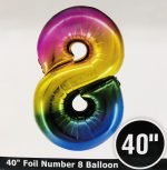Number 8 Rainbow Foil Balloon 40 inch Inflated with Weight