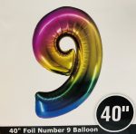 Number 9 Rainbow Foil Balloon 40 inch Inflated