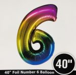 Number 6 Rainbow Foil Balloon 40 inch Inflated with Weight