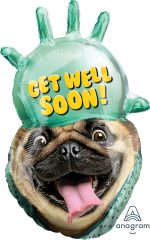 Avanti Get Well Soon Pug Mylar Balloon Inflated With Helium