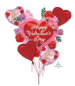 Happy Valentines Day Painted Roses Balloon Bouquet Inflated with Weight
