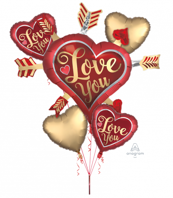 Happy Valentines Day Satin Infused Love You Arrows Balloon Bouquet ...