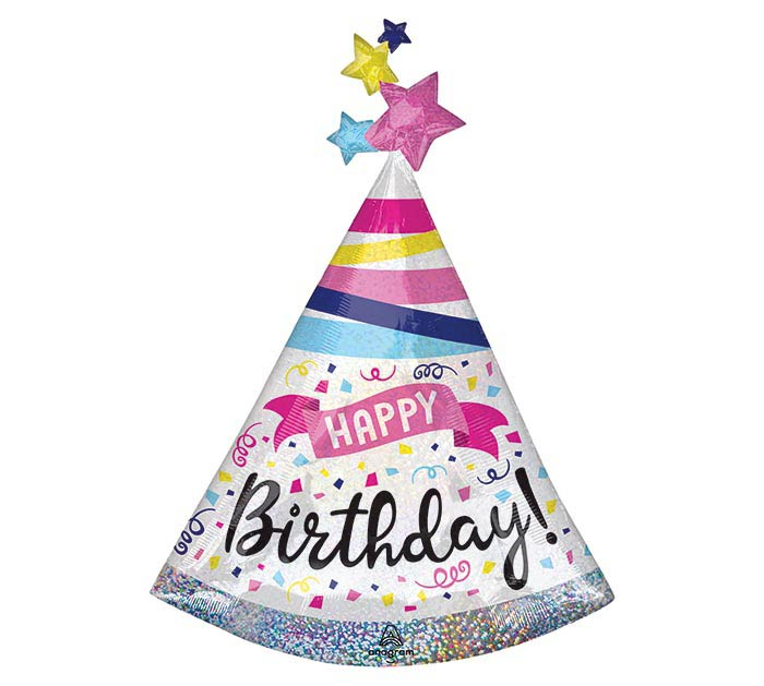 Happy Birthday Sparkle Banner Hat 36 inch Mylar Balloon inflated