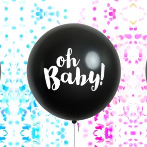 OH Baby! Gender Reveal 36 inch Black Balloon with Confetti Pink or Blue Confetti