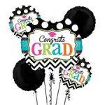 Dream Big Chevron Congrats Grad Balloon Bouquet Inflated with Helium and attached to Weight