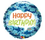 Happy Birthday Fish Fun Sharks 18 inch Mylar Balloon