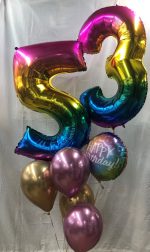 Rainbow Numbers Mixed with Mylar and Latex Balloons Bouquet Inflated