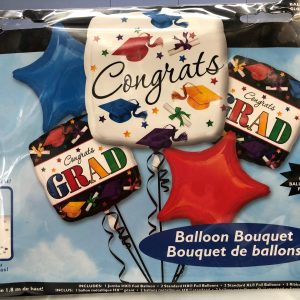 Colorful Congrats Grad Balloon Bouquet Inflated with Helium and attached to Weight