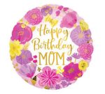 Happy Birthday Mom Flower Mylar Balloon 17 inch Inflated