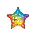 Happy Birthday Rainbow Star Mylar Party Balloon 18 Inch Inflated