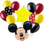 Mickey Mouse Mylar and Latex Balloon Bouquet Inflated with Helium and attached to Weight