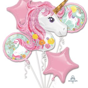 Pink Unicorn Mylar Balloon Bouquet Inflated