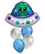 Alien Space Ship Mylar and Latex Balloon bouquet Inflated with Helium