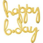 Happy Birthday in Gold Script Air Filled Balloons Banner (Does Not Float)