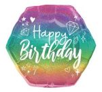 Happy Birthday Hexagon 23 Inch Mylar Balloon Inflated