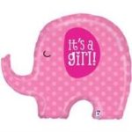 It's a Girl Pink Elephant 32 inch Mylar Balloon Inflated With Helium