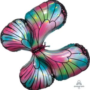 Teal & Pink Butterfly 30 inch Mylar balloon Inflated