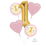 1st Birthday Girl Pink Bouquet Inflated with Helium Including Weight