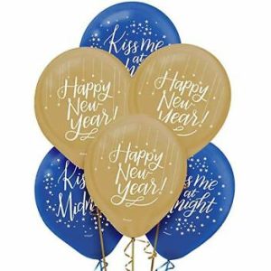 Happy New Year and Kiss Me at Midnight 15 Latex Balloons Bouquet Inflated With High Float