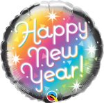 18" Happy New Year Prismatic Mylar Balloon Inflated