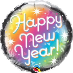 18" Happy New Year Prismatic Mylar Balloon Inflated