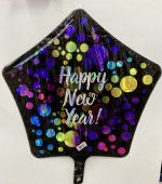 18" Happy New Year Multi Color Dotted Mylar Balloon Inflated