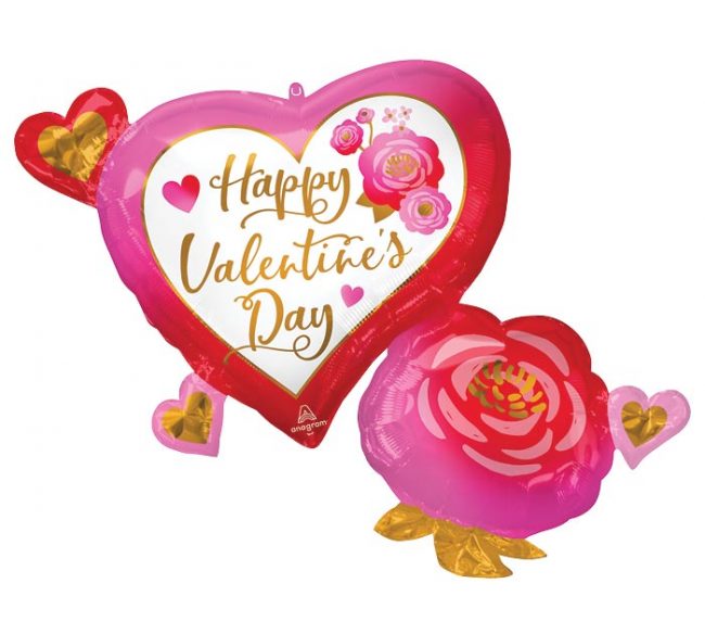 Happy Valentine's Day Heart Rose Mylar Balloon 32 Inch | Balloon Shop NYC