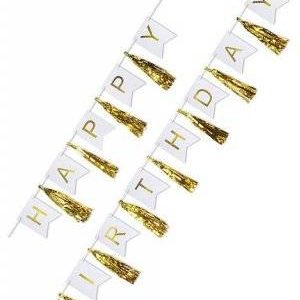Happy Birthday Banner with Gold Tassel Streamer