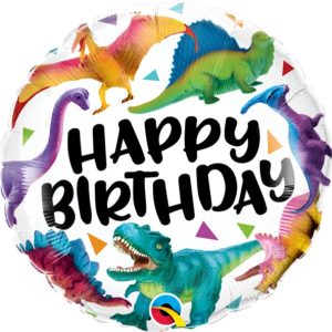 Colorful Dinosaurs Happy Birthday Mylar Party Balloon 18 Inch Inflated
