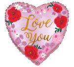 Valentine-Love You Heart with Roses Mylar Balloon 18 inch Inflated
