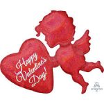 Sparkling Valentine's Day Cupid Mylar Balloon 34 Inch Inflated